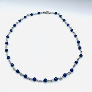 NEW! David Yurman Silver Long Beaded Chain Lapis Lazuli Beads 8mm 22”